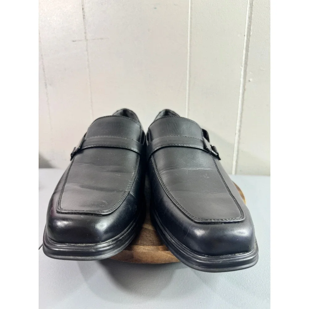 Perry Ellis Clipper RB Loafers Mens 10 Black Good Square Toe Bit Detail Slip On